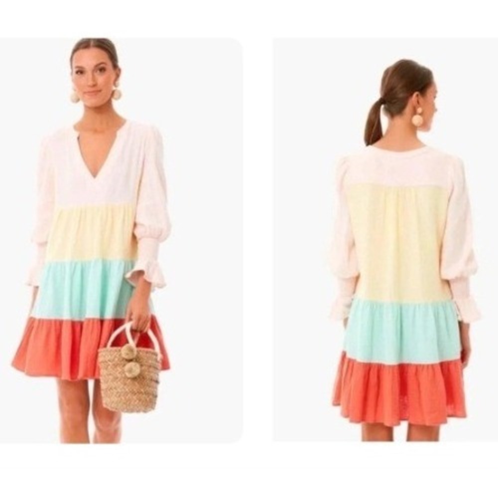 Pomander Place Kenzo Tiered Mini Dress Womens XL Multi Colorblock Cotton Gauze